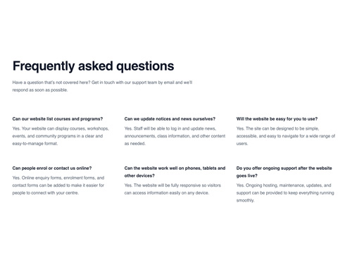 FAQ's Three coliumn